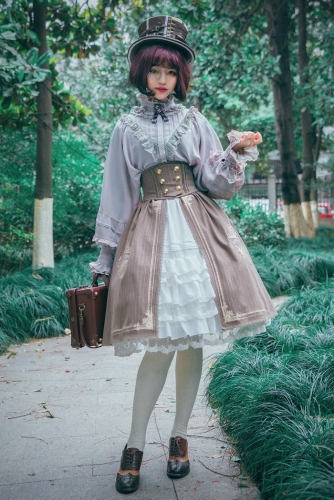Surface Spell -Gothic Academy- Striped Lolita High Waist Skirt